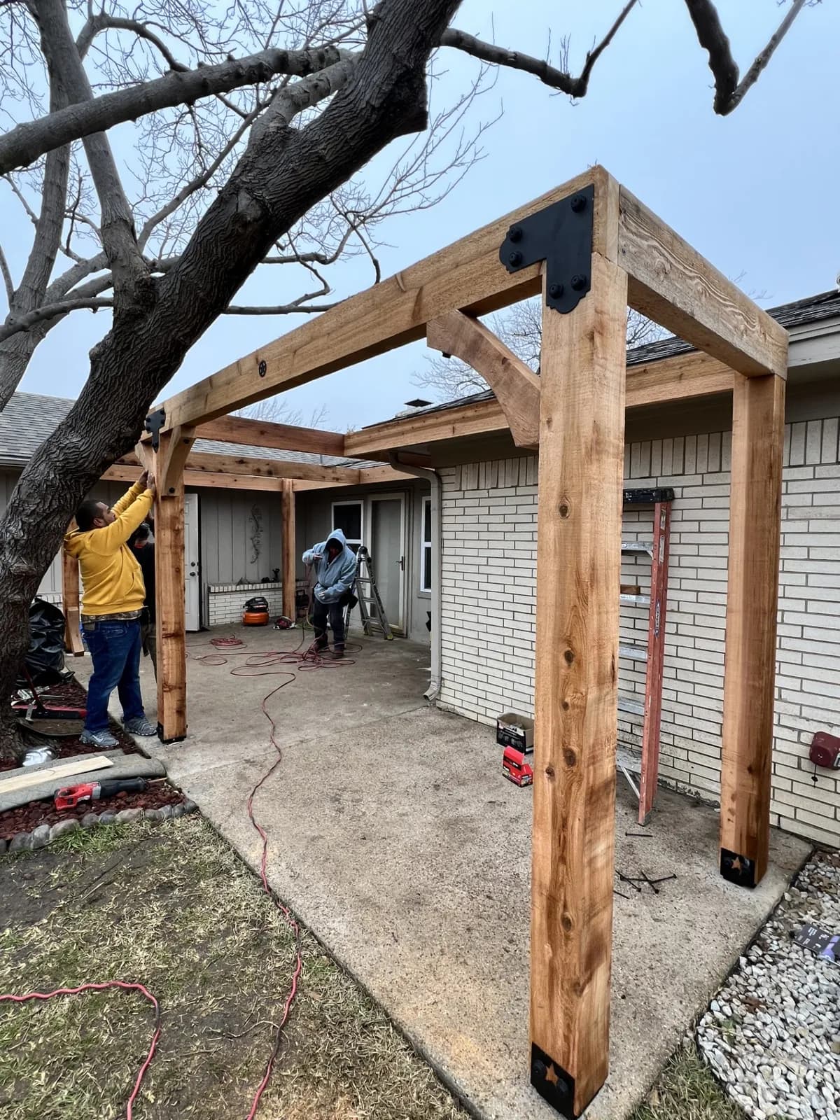 Cedar Pergola with Privacy Slat Wall — view 3