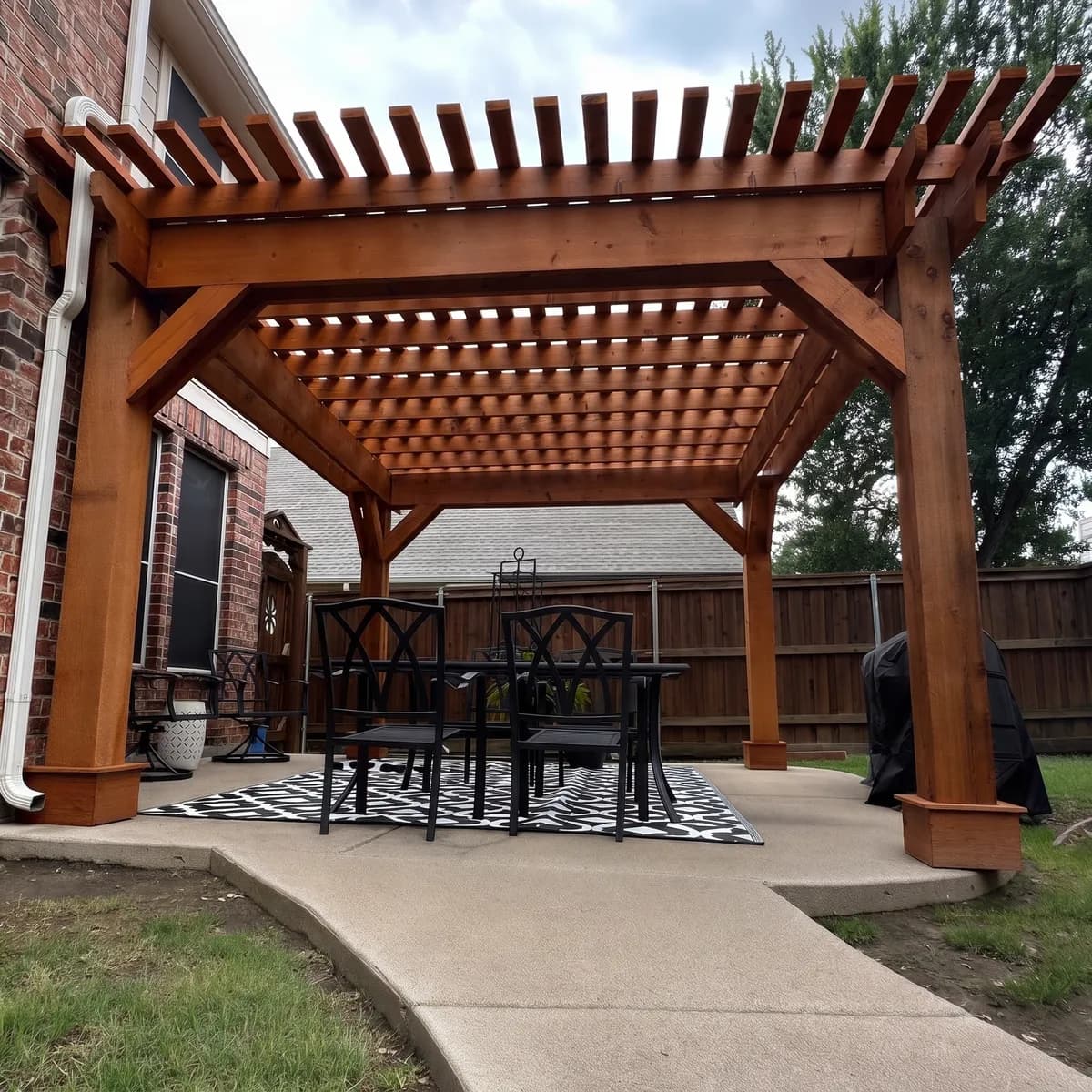 Cedar Pergola over a Dining Patio — pergolas in McKinney, Texas